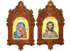 Рукописная пара подарочных икон "Казанская икона Божией Матери" и "Господь Вседержитель" на кипарисе