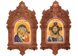 Рукописная пара подарочных икон "Казанская икона Божией Матери" и "Господь Вседержитель" на кипарисе