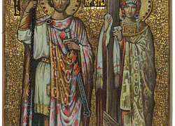 Живописная икона "Святые равноапостольные Константин и Елена"
