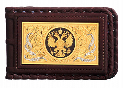 Визитница «Россия Златоглавая» с накладкой из Златоуста (никель, золото 999 пробы)